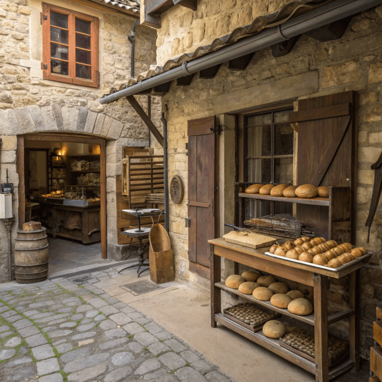 Illustration ancienne d'une boulangerie fran&ccedil;aise