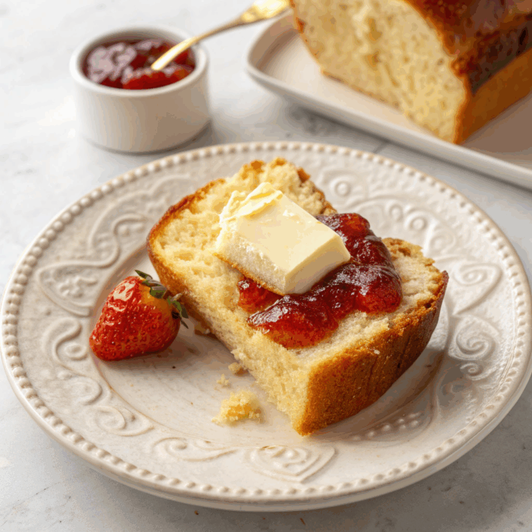 Tranche de brioche avec beurre et confiture